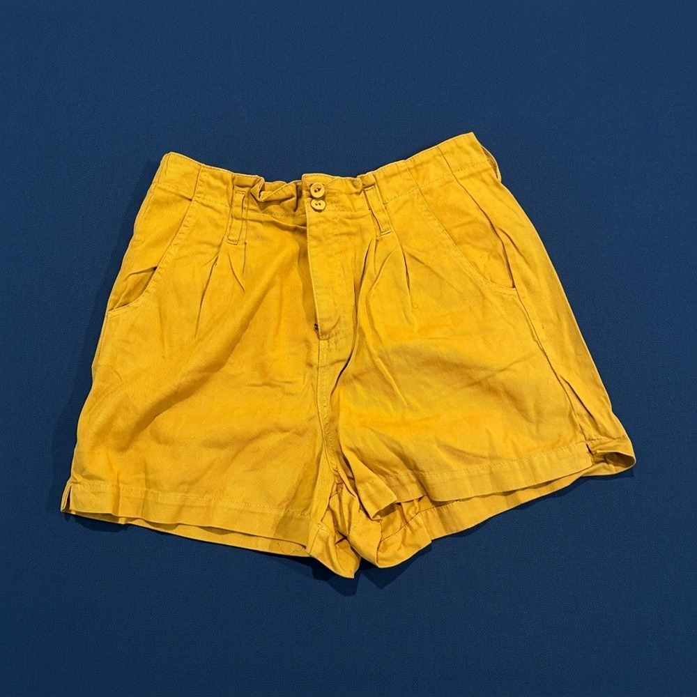 EVERY Mustard Yellow Cotton Twill Pleated High Waist Shorts Size 10 EV6008CTW